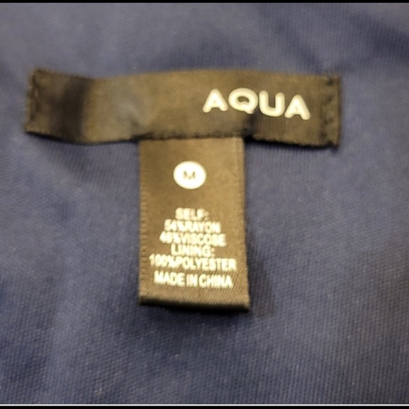 NWT AQUA Long Balloon Sleeve Tie Waist Ruffled Mini Dress Navy Blue Medium - Picture 3 of 4